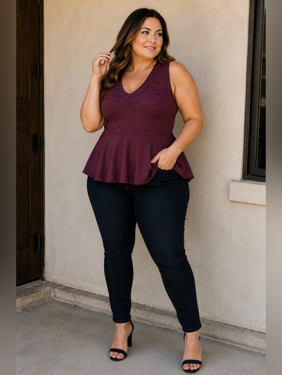 Elle Tops - Women's Purple Sleeveless Peplum Top -XXL